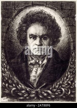 Ludwig van Beethoven (1770-187), deutscher Komponist, Porträtdruck von Wilibald Wolf Rudinoff, ca. 1930 Stockfoto