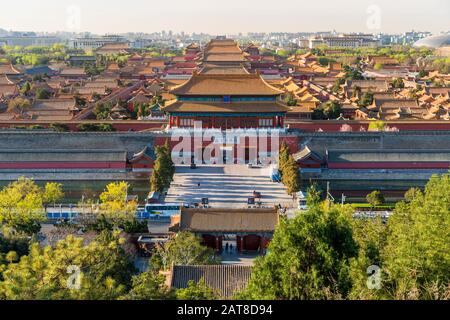 Blick auf Die Verbotene Stadt in Peking, China Stockfoto