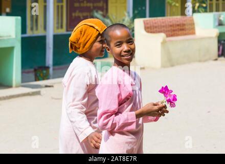 Junge novizin Nonnen an Aung Oo Myae monastischen Kostenlose Bildung Schule, Sagaing, Mandalay, Myanmar (Birma), Asien im Februar Stockfoto