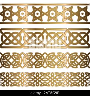 Satz goldener geometrischer nahtloser Rahmen. Dekorative Designelemente. Vektorgrafiken. Stock Vektor