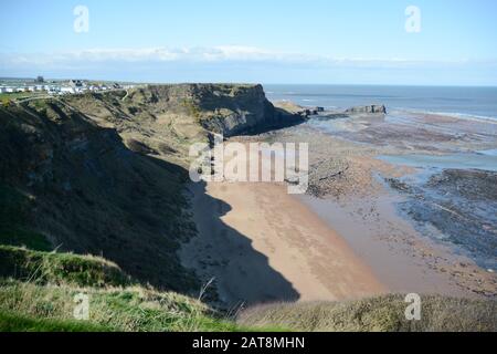 Ebbe an der Nordsee, entlang des Cleveland Way, ein Wanderweg im North York Moors National Park, Yorkshire, England, Großbritannien. Stockfoto