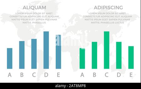 Satz grüner und blauer Elemente für Infografik mit Folien zur Weltkartendarstellung Stock Vektor