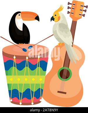 Toucan mit Papagei und Icons Traditionals Stock Vektor