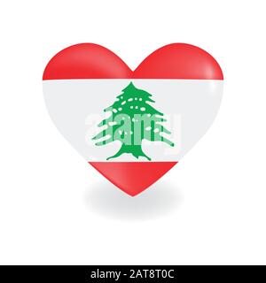 Herz mit Libanon-Flagge auf weißem Hintergrund wirft einen Schatten, Vektor Stock Vektor