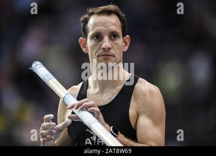 Karlsruhe, Deutschland. Januar 2020. Renaud Lavillenie (Stabhochsprung/USA). Deutschland/Leichtathletik/Hallenmeeting Karlsruhe IAAF World Indoor Tour, 31. Januar 2020 - Nutzung weltweit Credit: Dpa/Alamy Live News Stockfoto