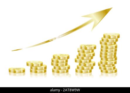 Goldene Münzen und Pfeil auf der Karte. Vektorgrafiken Stock Vektor