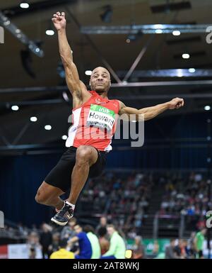 Karlsruhe, Deutschland. Januar 2020. Julian Howard (Deutschland/Weitsprung). Deutschland/Leichtathletik/Hallenmeeting Karlsruhe IAAF World Indoor Tour, 31. Januar 2020 - Nutzung weltweit Credit: Dpa/Alamy Live News Stockfoto