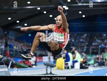 Karlsruhe, Deutschland. Januar 2020. Julian Howard (Deutschland/Weitsprung). Deutschland/Leichtathletik/Hallenmeeting Karlsruhe IAAF World Indoor Tour, 31. Januar 2020 - Nutzung weltweit Credit: Dpa/Alamy Live News Stockfoto