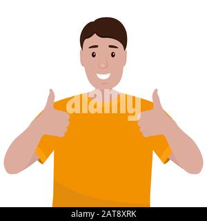 Der Mann mit Bart zeigt einen Daumen nach oben wie ein Schild. Cartoon-Vektor-Illustration, flaches Design Stock Vektor