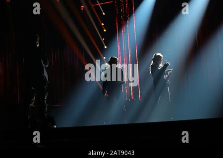 Linkoping, Schweden 20200130 Mitarbeiter bei der Probe am Donnerstag vor dem Wettbewerb am Samstag im Melodifestivalen. Das Melodifestivalen The Melody Festival ist ein jährlicher Songwettbewerb, der von den schwedischen öffentlich-rechtlichen Sendern Sveriges Television (SVT) und Sveriges Radio (SR) veranstaltet wird. Foto Jeppe Gustafsson Stockfoto