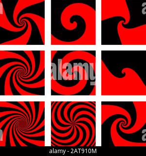 Set von Vektor-Rot und Schwarz Spiralen - Bicolor abstrakte Textur Vorlagen Hintergrund Stock Vektor
