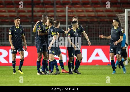 Almere, 31-01-2020, Yanmar-Stadion, Saison 2019 / 2020, Dutch Football Keuken Kampioen Divisie. Telstar feiert 2-2 während des Spiels Almere City - Telstar Stockfoto