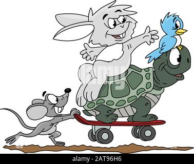 Ein Haufen Cartoon-Freunde von Tieren, die zusammen laufen und Spaß an Vektorgrafiken haben Stock Vektor