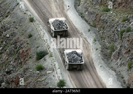 LKWs in Bardon Quarry, Leicestershire. Stockfoto