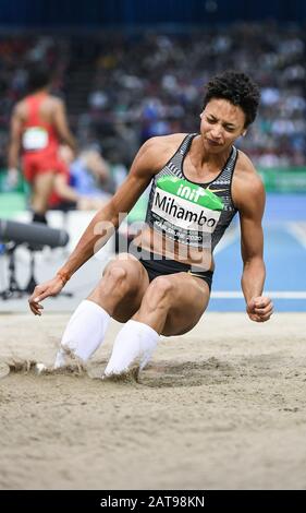 Karlsruhe, Deutschland. Januar 2020. Malaika Mihambo (Deutschland/Weitsprung). Deutschland/Leichtathletik/Hallenmeeting Karlsruhe IAAF World Indoor Tour, 31. Januar 2020 - Nutzung weltweit Credit: Dpa/Alamy Live News Stockfoto