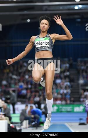 Karlsruhe, Deutschland. Januar 2020. Malaika Mihambo (Deutschland/Weitsprung). Deutschland/Leichtathletik/Hallenmeeting Karlsruhe IAAF World Indoor Tour, 31. Januar 2020 - Nutzung weltweit Credit: Dpa/Alamy Live News Stockfoto