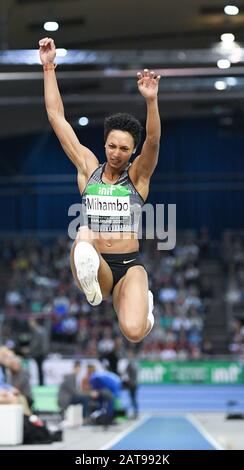 Karlsruhe, Deutschland. Januar 2020. Malaika Mihambo (Deutschland/Weitsprung). Deutschland/Leichtathletik/Hallenmeeting Karlsruhe IAAF World Indoor Tour, 31. Januar 2020 - Nutzung weltweit Credit: Dpa/Alamy Live News Stockfoto