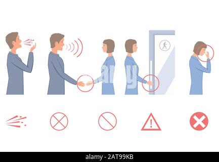 Die Hauptwege, wie sich Influenzavirus und Coronavirus zwischen Menschen ausbreiten. Stock Vektor