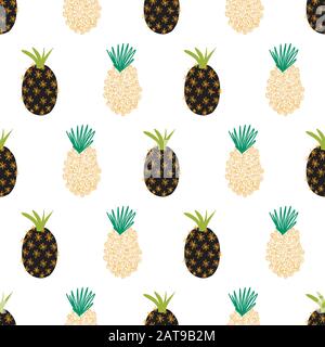 Modernes Muster für die Ananas im Sommer. Abstrakter moderner nahtloser Hintergrund. Wiederholte tropische Ananas auf Weiß. Hand exotisch gezeichnet Stock Vektor