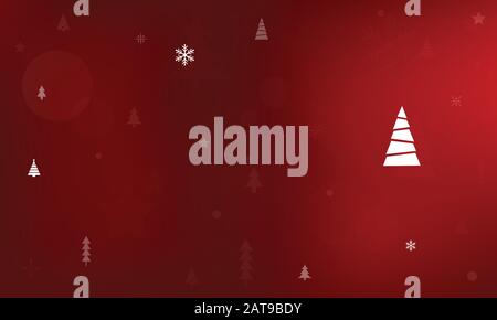 Roter Gradient Weihnachtsfeiertag glänzender Hintergrund mit Weihnachtsbäumen, Schneeflocken, Sternen, Kreisen, Dekorationen und Kopierräumen Stock Vektor