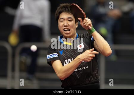 Magdeburg, Deutschland. Januar 2020. Tischtennis: German Open, Herren, Einzel, Viertelfinale, Lin (Taipeh) - Mizutani (Japan). Mizutani jun. In Aktion. Kredit: Swen Pförtner / dpa / Alamy Live News Stockfoto