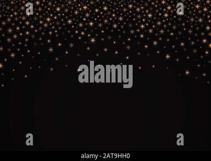 Vektor glänzt mit fallenden Sternen auf schwarzem Hintergrund. Luxuriöses Design. Rand mit herabfallendem goldenem Stern geformten Konfetti. Stock Vektor