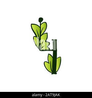 Grün Leuchtend Eco Alphabet Vierzahlig Zeichen.Typ mit Blättern. Isoliertes Lateinisches Großbuchstaben. Typografie Bold Spring Letter oder Doodle ABC Zeichen für Monogramm-Wörter und Logo. Stock Vektor