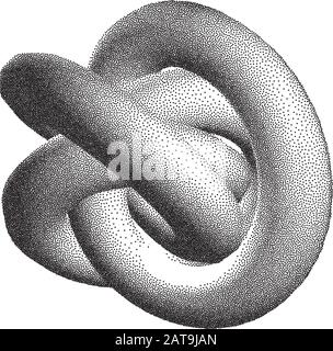 Vector Halbton Geheftete Geometrische Figurenabbildung - 3D Infinity Torus Knot Loop Stock Vektor