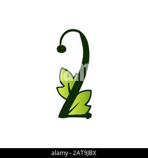 Grün Leuchtend Eco Alphabet Zweizahlig Sign.Typ mit Blättern. Isoliertes Lateinisches Großbuchstaben. Typografie Bold Spring Letter oder Doodle ABC Zeichen für Monogramm-Wörter und Logo. Stock Vektor