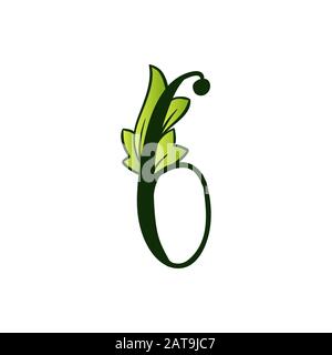 Grünes Eco-Alphabet Nummer Sechs Zeichen.Typ mit Blättern. Isoliertes Lateinisches Großbuchstaben. Typografie Bold Spring Letter oder Doodle ABC Zeichen für Monogramm-Wörter und Logo. Stock Vektor