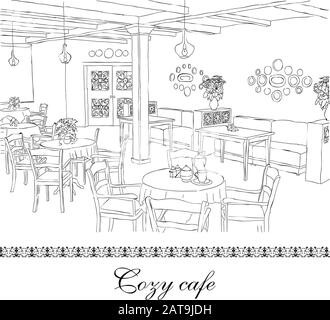 Cafe Interior - Drawn Sketch - Vektorgrafik Stock Vektor