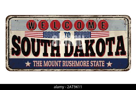 Willkommen bei South Dakota Vintage Rusty Metal Schild auf weißem Hintergrund, Vektorgrafiken Stock Vektor