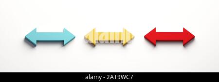 Ändern Sie die Größe des Pfeilsatzes Mit Drei Farben. 3D-Symboldarstellung Stockfoto