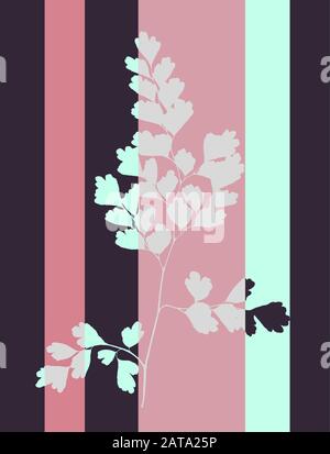 Pop Art Style Tabby Herbarium Collage - Vector Getrocknetes Maidenhair Blatt Stock Vektor