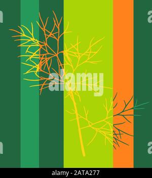 Pop Art Style Tabby Herbarium Collage - Vector Dill Leaf Getrocknet Stock Vektor