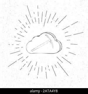 Handgezeichnetes Crypto Currency Cloud Mining Pickaxe Symbol - Doodle Vector Hatch Symbol Stock Vektor