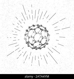 Handgezeichnetes Symbol des Fullerene-Moleküls - Doodle Vector Hatch-Symbol Stock Vektor