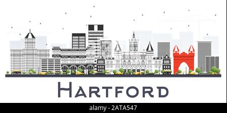 Hartford Connecticut City Skyline mit grauen Gebäuden Isoliert auf White. Vektorgrafiken. Business Travel and Tourism Konzept. Stock Vektor