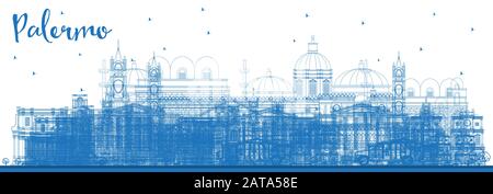 Umrisse Palermo Italien Skyline der Stadt mit blauen Gebäude. Vector Illustration. Business Travel und Tourismus Konzept mit historischer Architektur. Stock Vektor