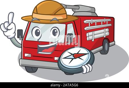 Feuer-Truck-stilisierter Explorer mit Kompass Stock Vektor