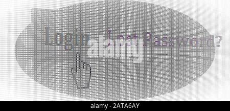 Nahaufnahme Des Cursors und der Anmelde-Taste auf Dem Lcd-Bildschirm Screenshot Pixel Background - Vector Macro Image Digital Concept Stock Vektor