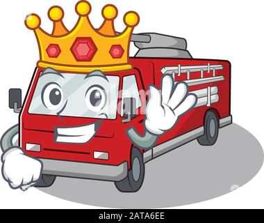 Ein atemberaubender Feuerwagen, der von King im Zeichentrick-Maskottchen-Stil stilisiert wurde Stock Vektor
