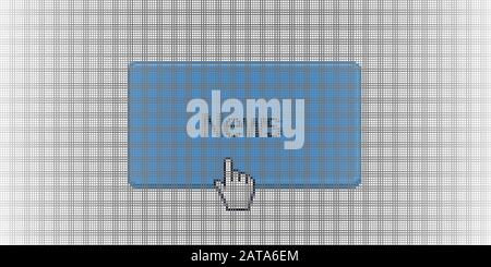Nahaufnahme Des Handcursors und der Schaltfläche "Website-News" auf Dem Lcd-Bildschirm Pixel Background - Vector Macro Image Digital Concept Stock Vektor
