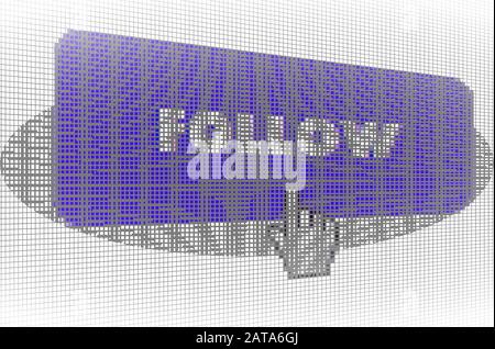 Nahaufnahme Fingercursor Zeigen Online Social Network Follow Button auf Dem Lcd-Bildschirm Pixel Background - Vector Macro Image Digital Concept Stock Vektor