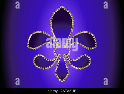 Rautenkristalle Gepflasterte Umrisse der Trefoil Royal Lily - Vector Glamour Glitzersteine Heraldische Fleur-de-Lis Logo Stock Vektor