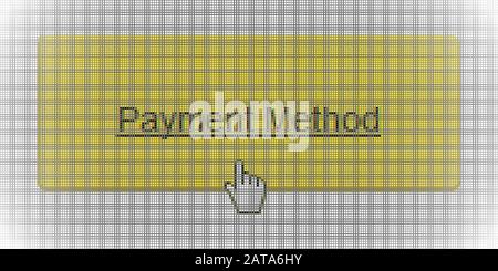 Nahaufnahme Des Cursors, Der Auf die Website zeigt, Botton Zahlungsmethode auf Dem Lcd-Bildschirm Pixel Background - Vector Macro Image Digital Concept Stock Vektor