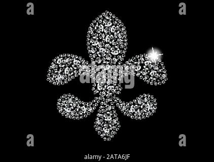 Diamantkristalle Gepflasterte Silhouette der Royal Lily - Vector Glamour Glitzersteine Heraldische Fleur-de-Lis Logo Stock Vektor