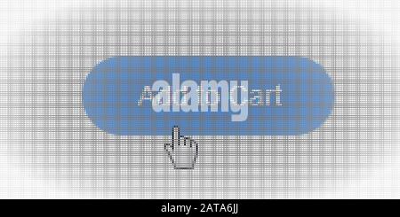 Nahaufnahme Cursor und Standort in den Warenkorb Formularschaltfläche Online Shopping auf Dem Lcd-Bildschirm Pixel Background - Vector Macro Image Digital Concept Stock Vektor