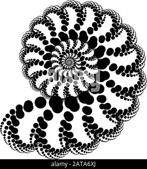 Vector Fractal Beaded Spiral Ammonite Snail Vortex Shape - Generative Op Art Element Stock Vektor