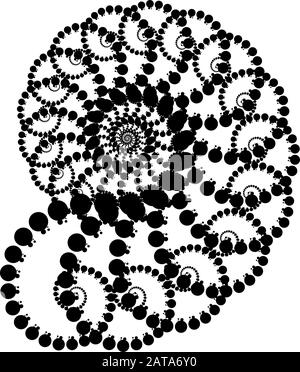 Vector Fractal Beaded Spiral Ammonite Snail Vortex Shape - Generative Op Art Element Stock Vektor